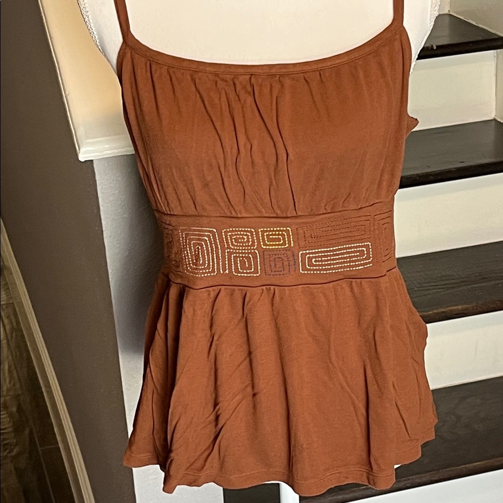 Due Per Due Brown Women's Top embroidery on center band. Side zipper. XL